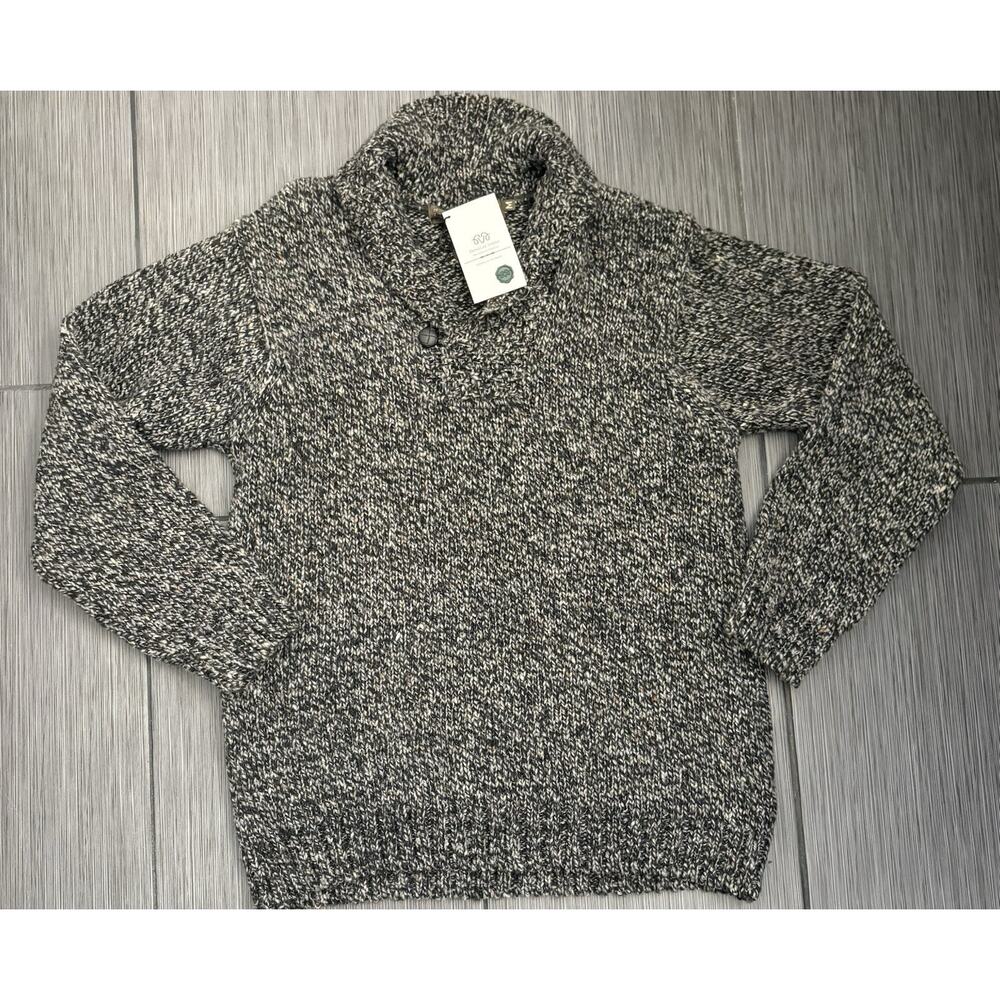 Inis Crafts Gray Marled Wool Shawl Collar Sweater Size Medium Donegal Yarn NWT